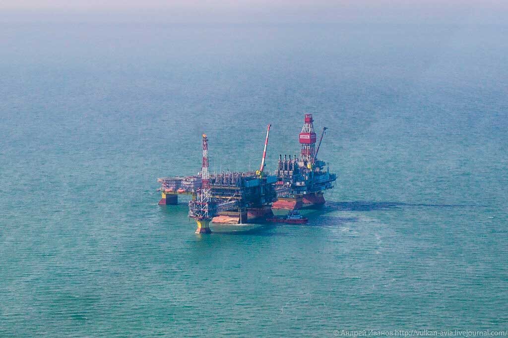 Lukoil’s oil platform, the Caspian Sea, Russia. Photo by A.D. Ivanova.